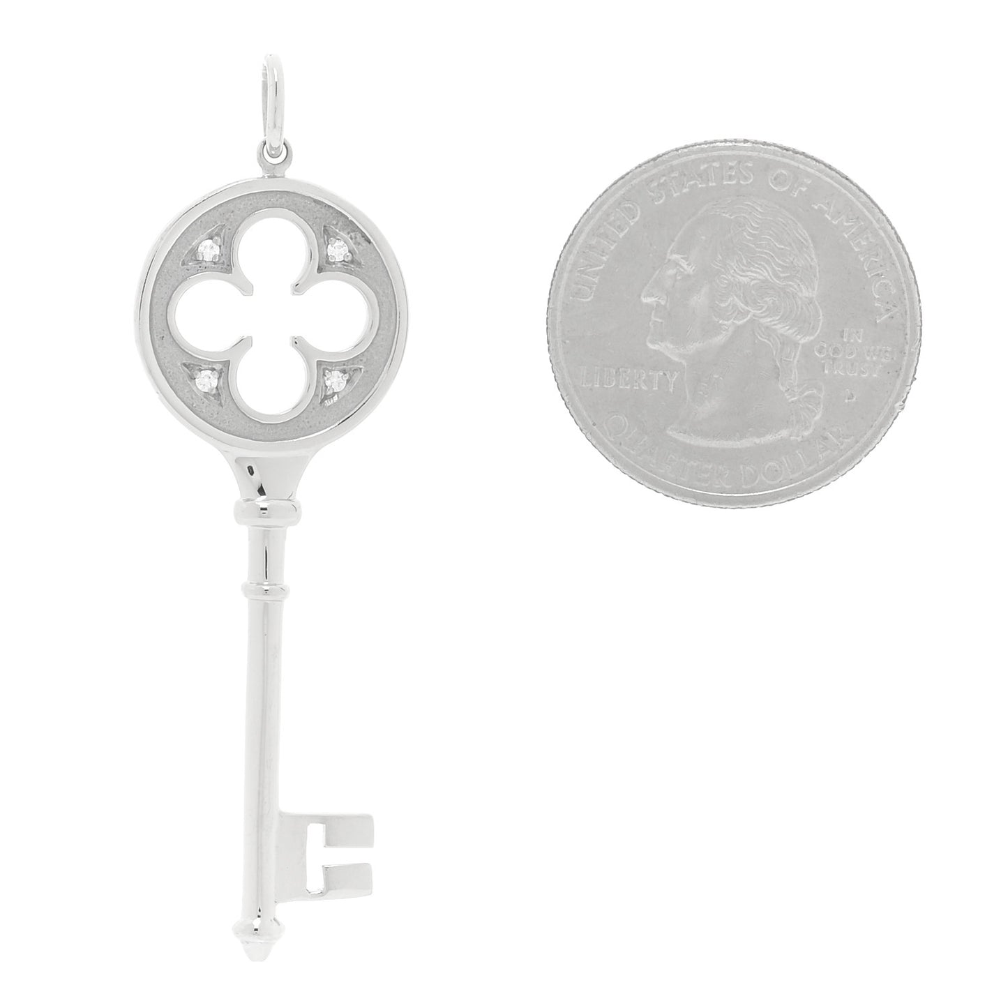 18K White Gold Diamond Quatrefoil Key Pendant