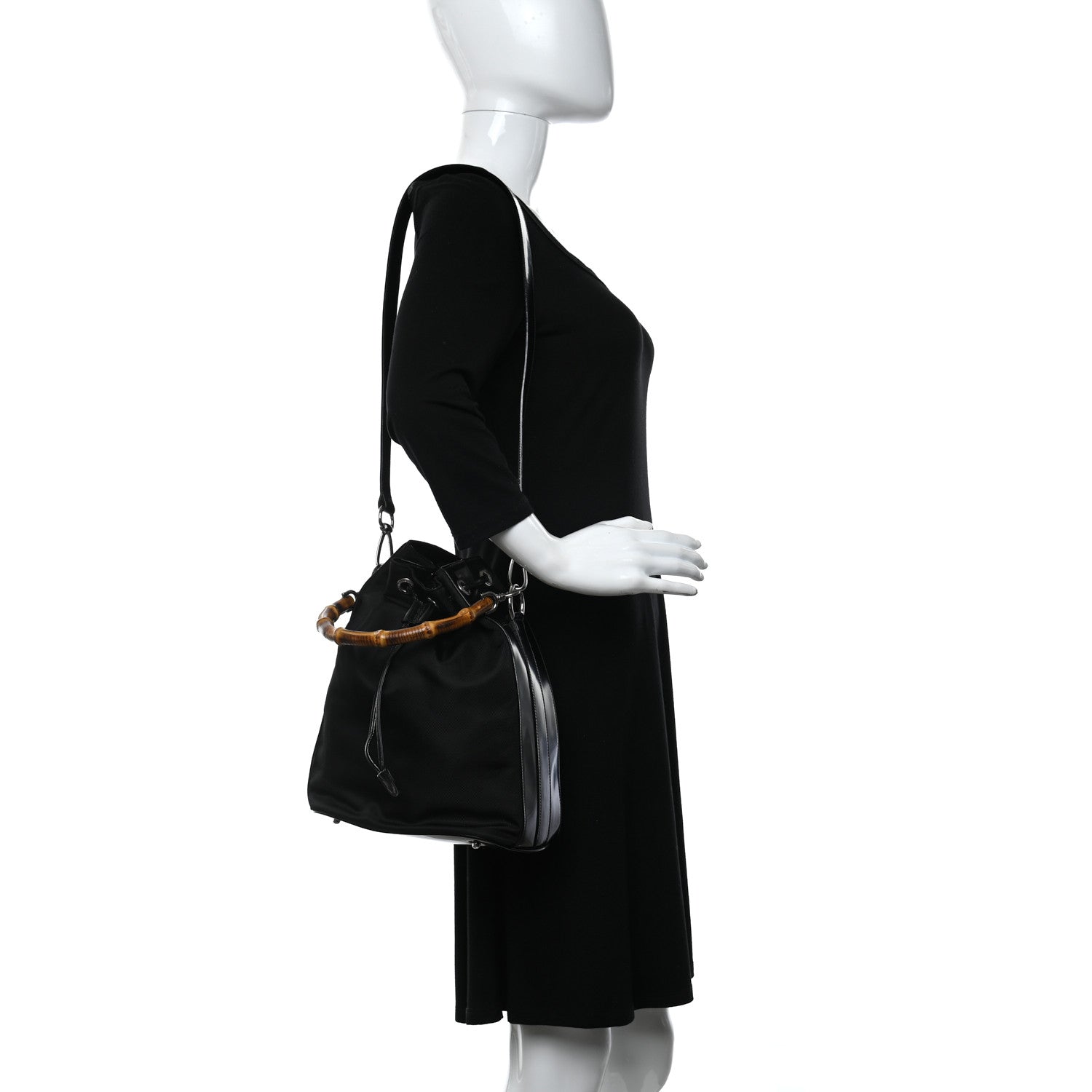 Gucci Nylon Bamboo Top Handle Bucket Bag Black 3 of 9