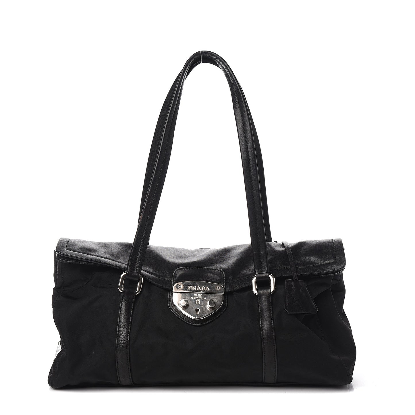 Soft Calfskin Tessuto Nylon Shoulder Bag Black