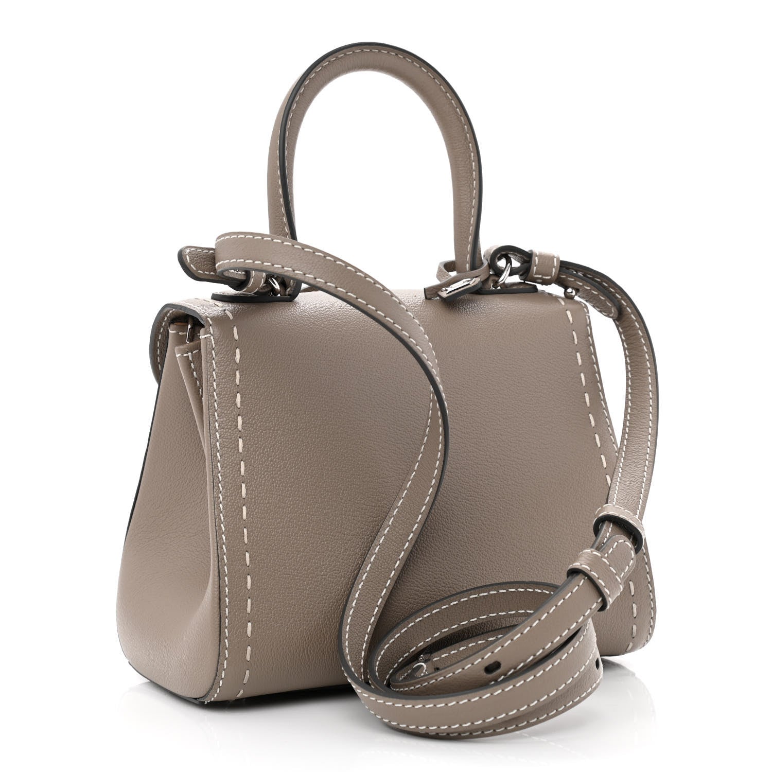 Delvaux Grained Rodeo Calfskin Surpique Mini Brillant Satchel Tourterelle Ivory 4 of 14