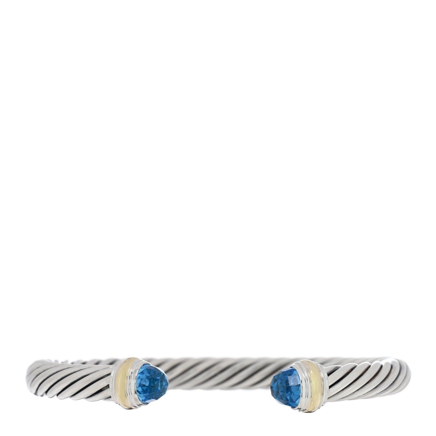 David Yurman Sterling Silver 14K Yellow Gold Blue Topaz 7mm Cable Classics Bracelet 1 of 3