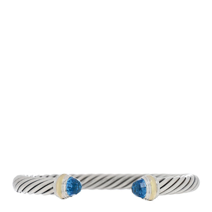 David Yurman Sterling Silver 14K Yellow Gold Blue Topaz 7mm Cable Classics Bracelet 1 of 3