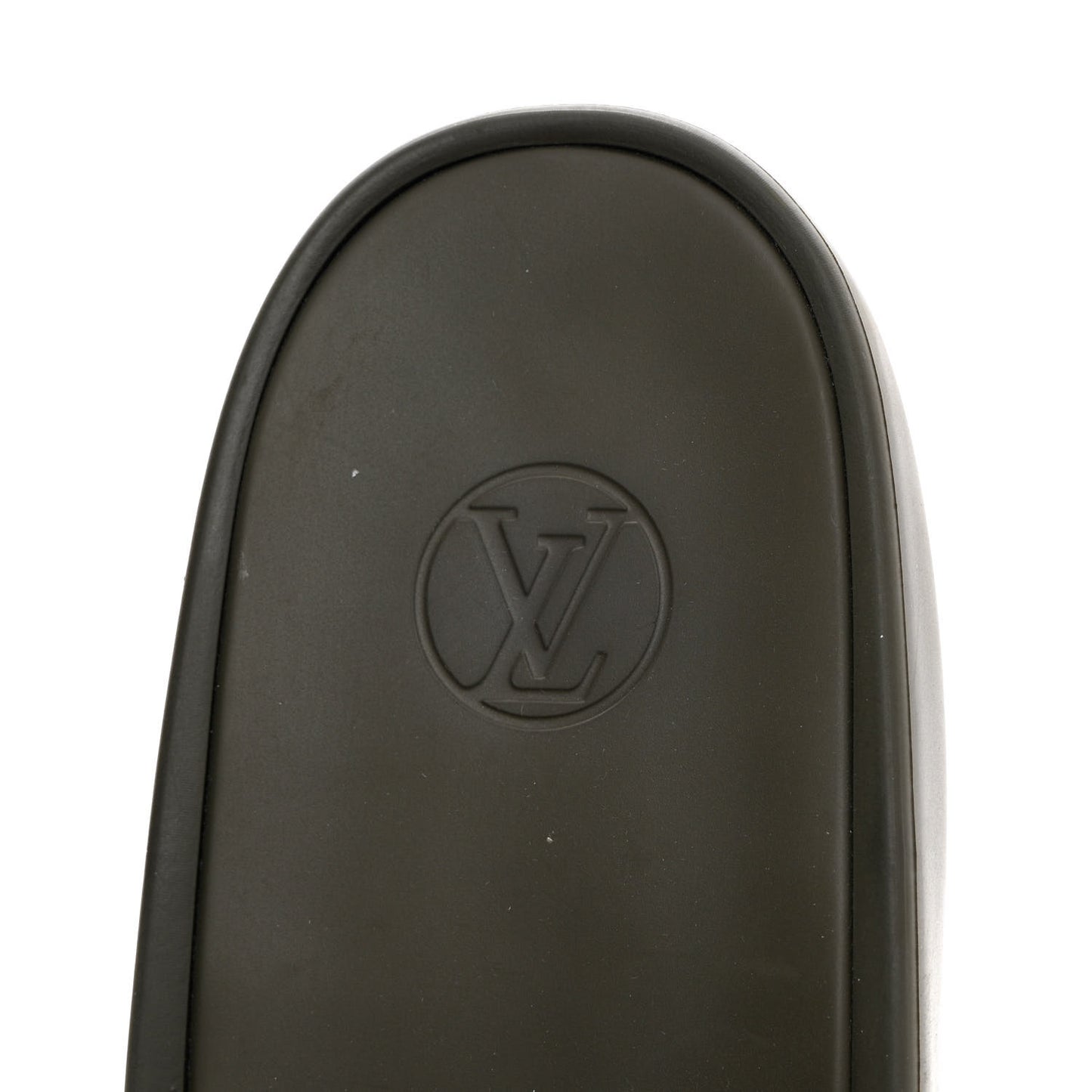 Matte Rubber Monogram Embossed Sunbath Slide Sandals 39 Khaki