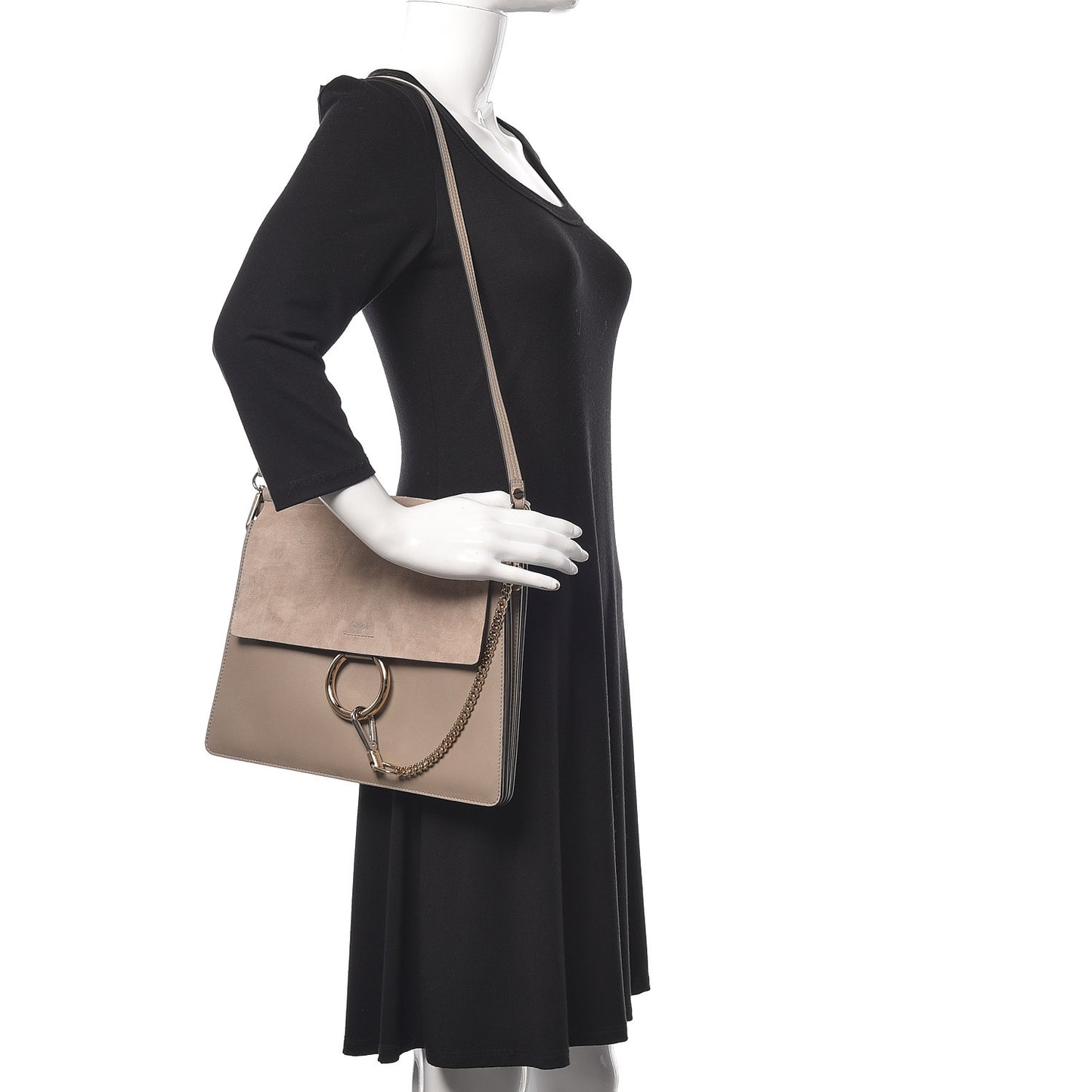 Calfskin Suede Medium Faye Shoulder Bag Motty Grey