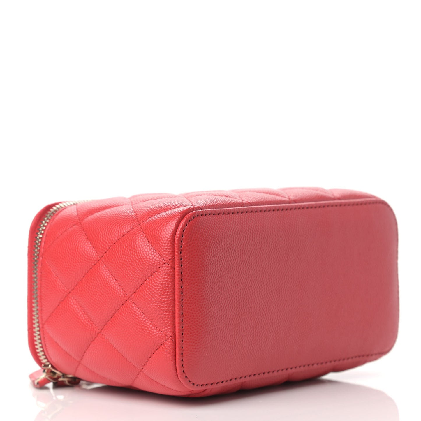 Caviar Quilted Small Vanity Case With Chain Red