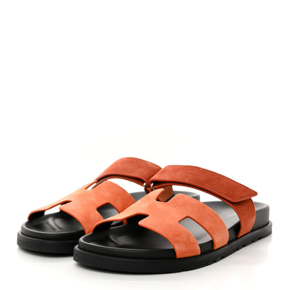 Hermes Suede Goatskin Womens Chypre Sandals 39 Rose Bois De Santal Rouge De Turin 3 of 9