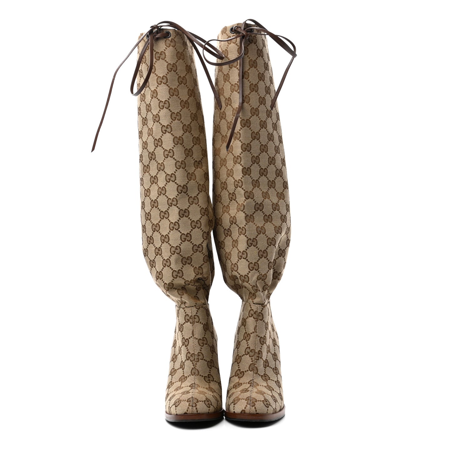 Monogram Lisa Mid Heel Boots 35.5 Beige Ebony