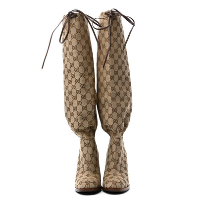 Gucci Monogram Lisa Mid Heel Boots 35.5 Beige Ebony 2 of 7