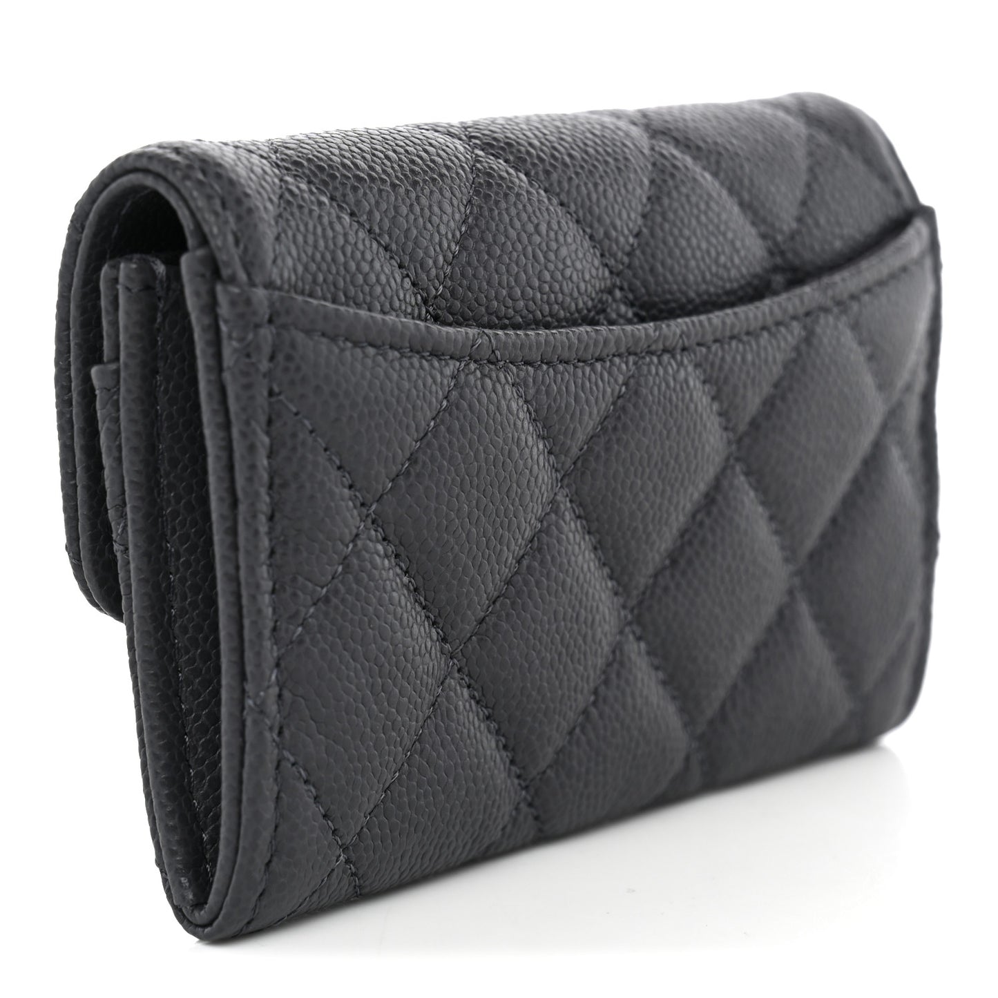 Caviar Quilted Flap Card Holder Wallet Dark Grey
