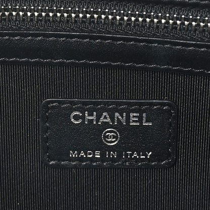 Chanel Coated Canvas Calfskin Camellia Printed Pouch Black Beige 6 of 7