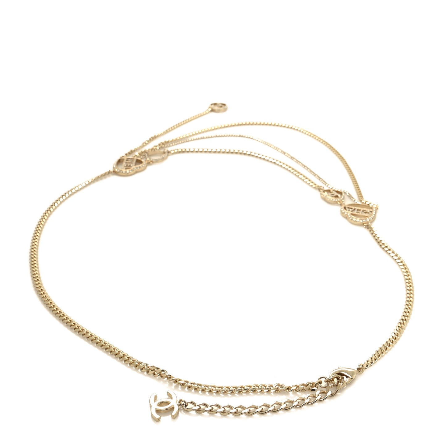 Metal Crystal CC Heart Logo Chain Belt Gold