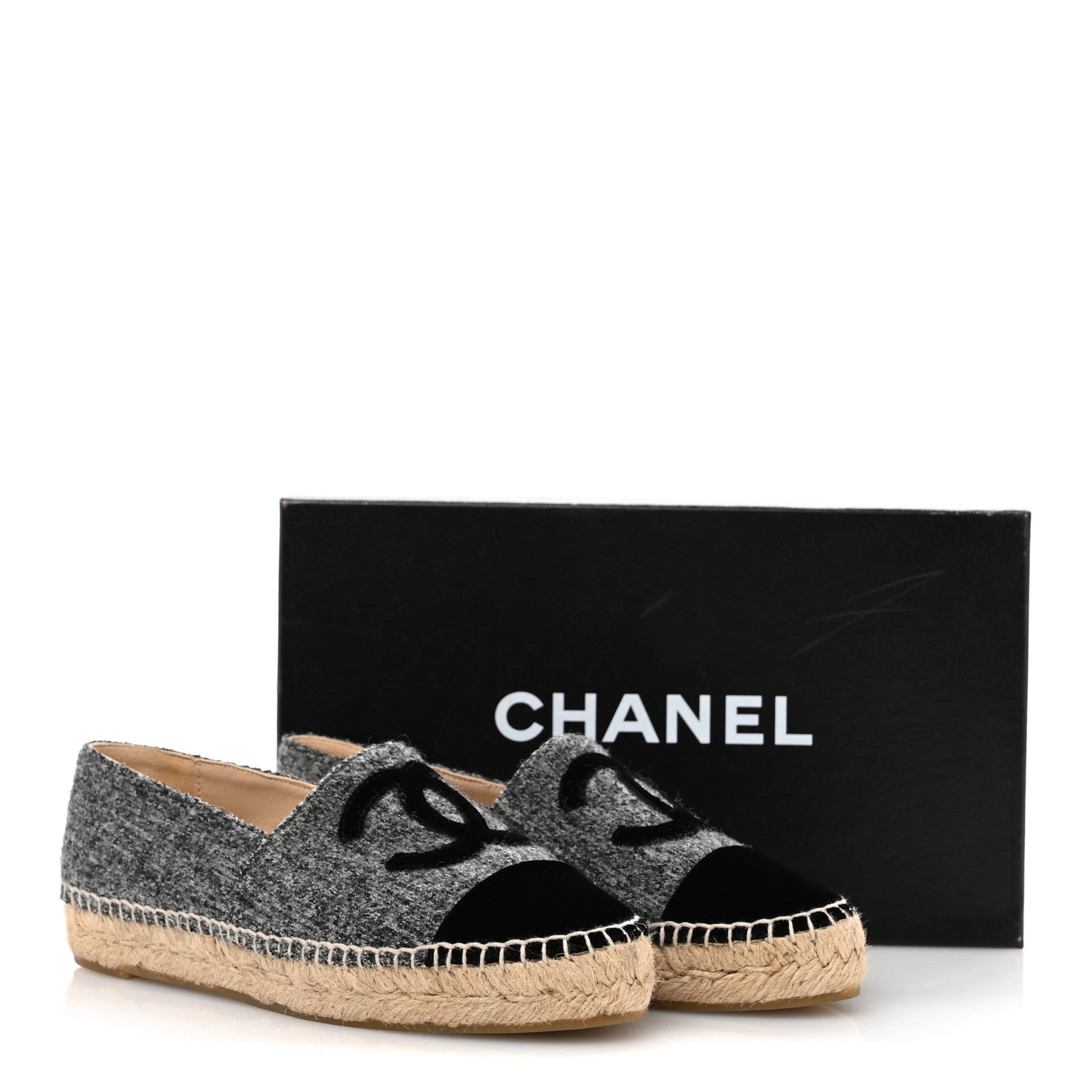 Chanel Tweed Velvet CC Espadrilles 36 Grey Black 10 of 10