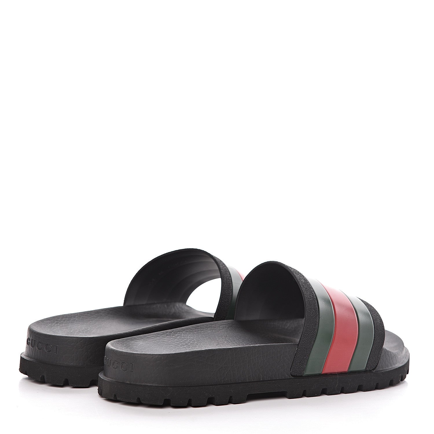 Gucci Rubber Web Mens Lug Sole Slide Sandals 10 Black Green Red 4 of 7