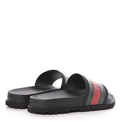 Gucci Rubber Web Mens Lug Sole Slide Sandals 10 Black Green Red 4 of 7