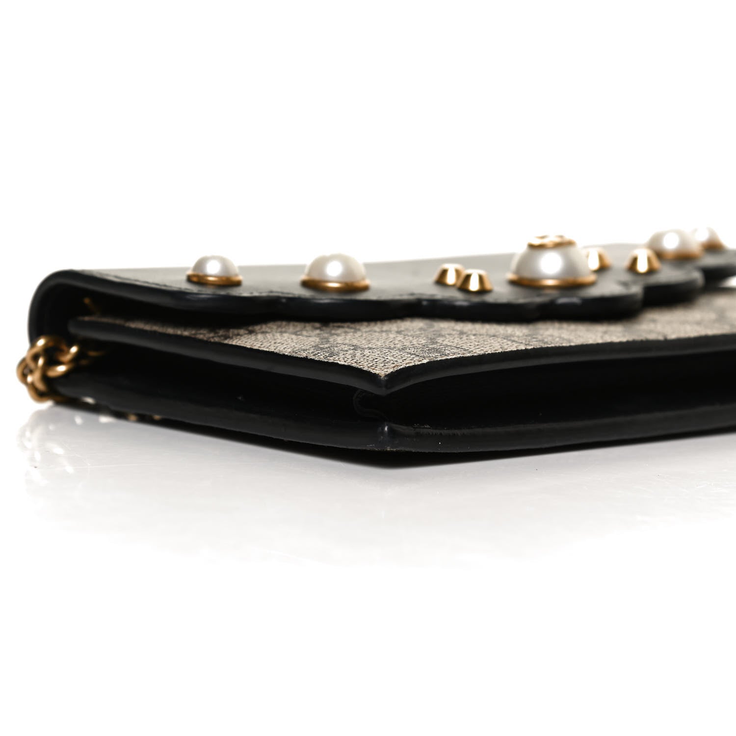 Gucci GG Supreme Monogram Mini Peony Pearly Wallet on Chain Black 7 of 11