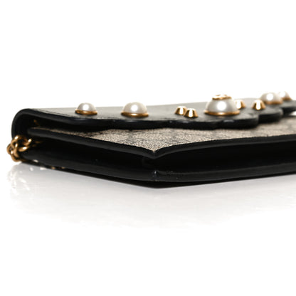 Gucci GG Supreme Monogram Mini Peony Pearly Wallet on Chain Black 7 of 11