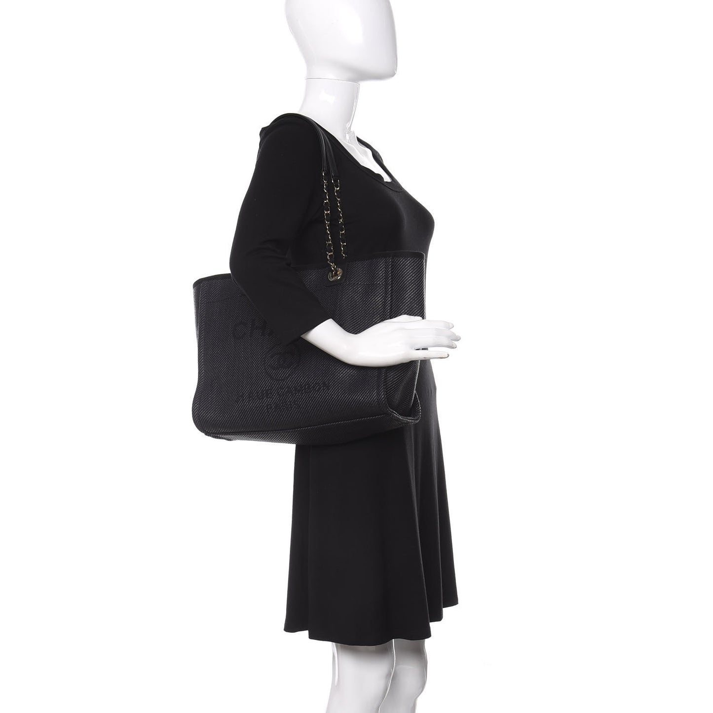 Mixed Fibers Calfskin Small Deauville Tote Black