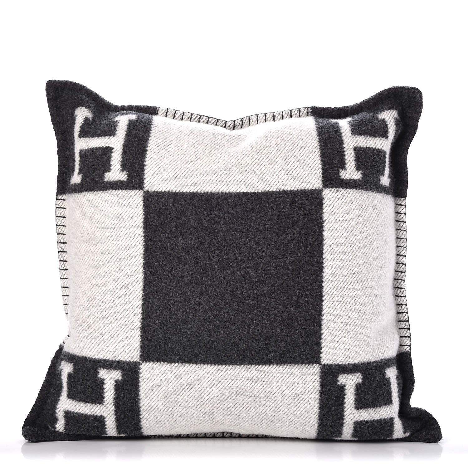 Hermes Wool Cashmere Avalon Pillow PM Ecru Gris Fonce 1 of 7