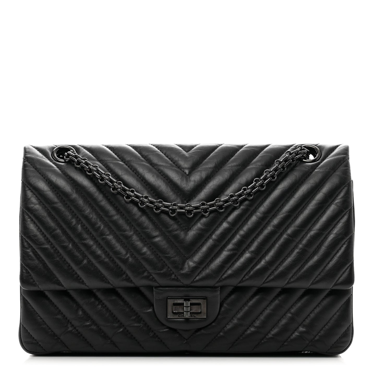 Aged Calfskin Chevron Quilted 2.55 Reissue 226 So Black