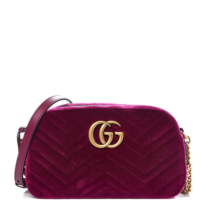 Gucci Velvet Matelasse Small GG Marmont Chain Shoulder Bag Fuchsia Violet Cyclamen 1 of 7