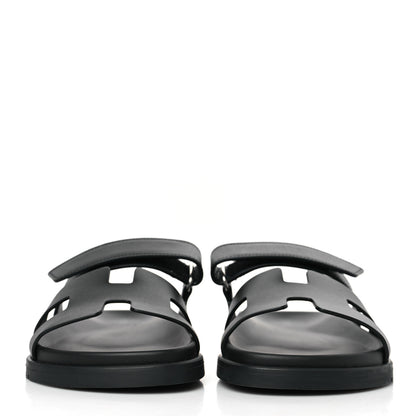 Hermes Calfskin Womens Chypre Sandals 39.5 Black 2 of 9
