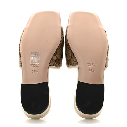 Gucci Monogram Matelasse Diagonal GG Marmont Flat Slide Sandals 36.5 Beige Ebony Mystic White 5 of 11