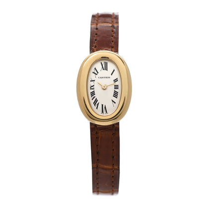 Cartier 18K Yellow Gold Alligator 18mm Baignoire Quartz Watch Brown 1 of 5