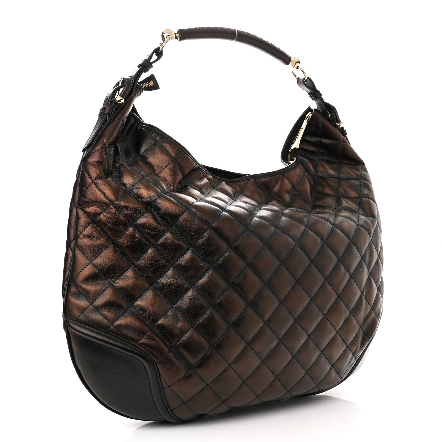 Burberry Metallic Calfskin Quilted Hoxton Hobo Bronze 2 of 8