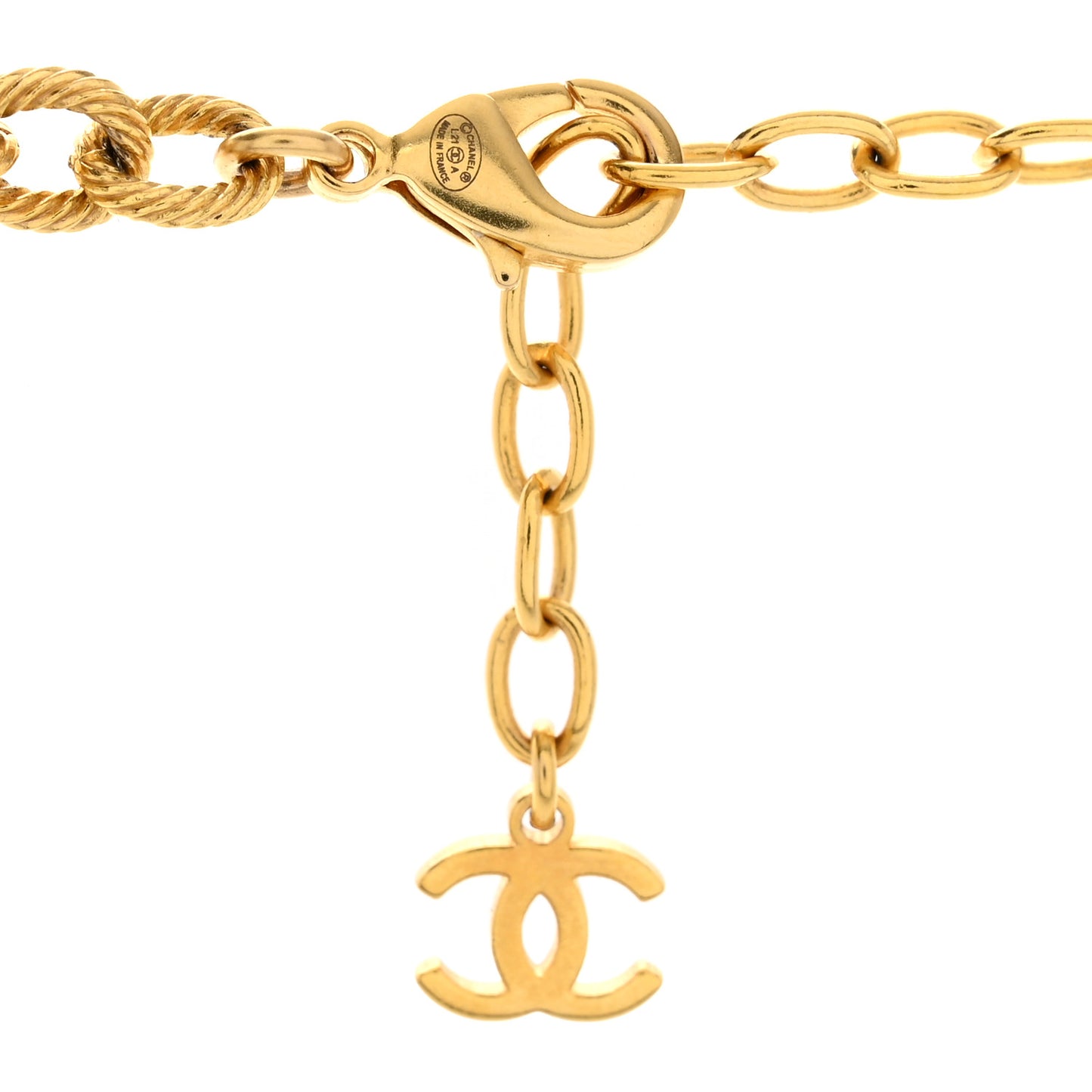 Metal Quilted CC Necklace Gold