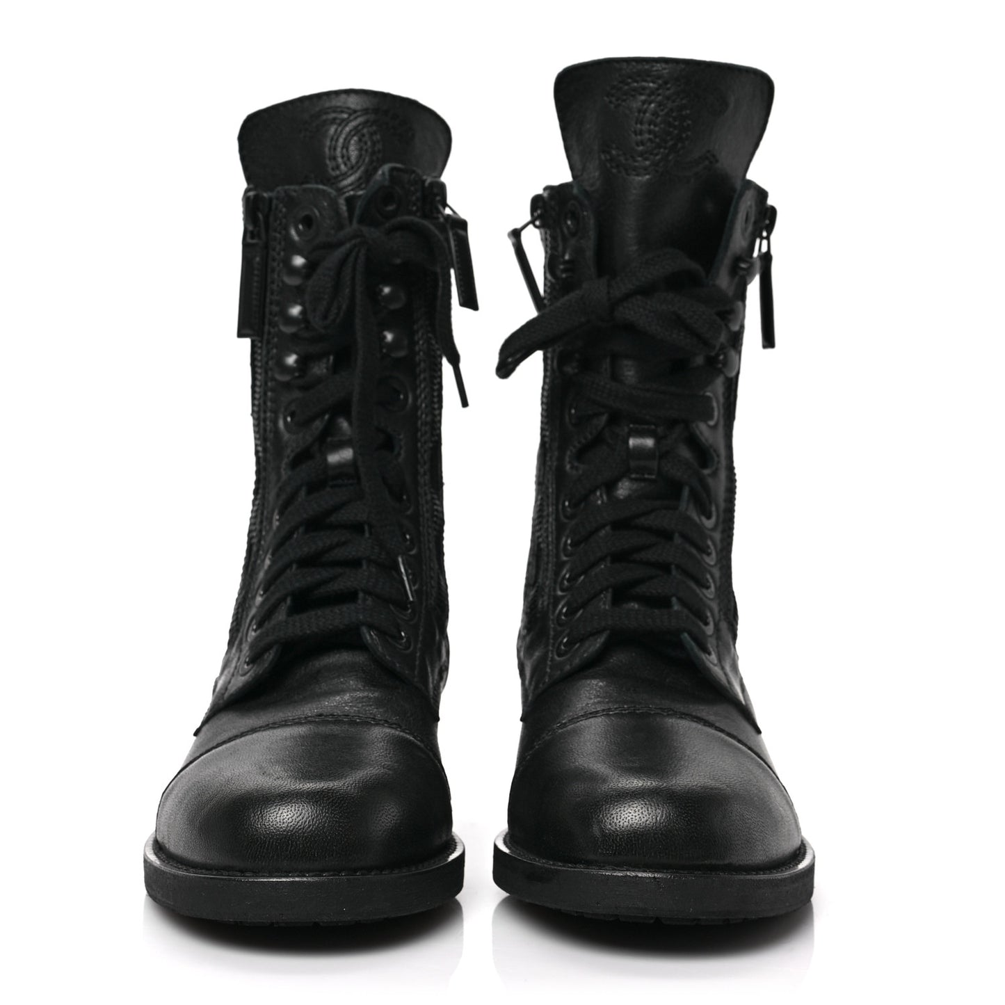 Sheepskin Quilted CC Tall Lace Up Combat Boots 36.5 Black