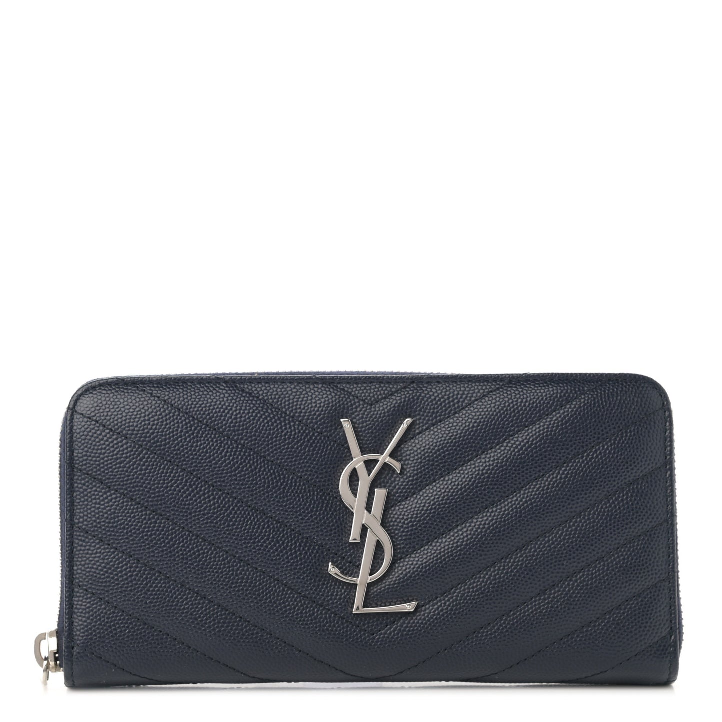 Grain De Poudre Matelasse Chevron Monogram Zip Around Wallet Deep Marine
