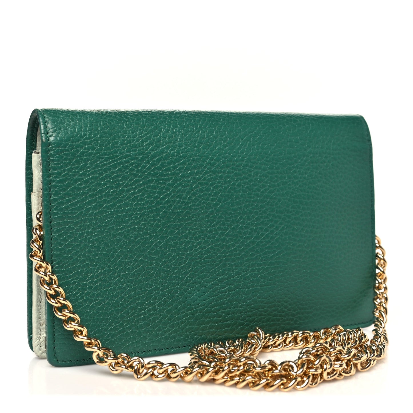 Dollar Calfskin Mini GG Marmont Chain Wallet Emerald Green Salvy Green