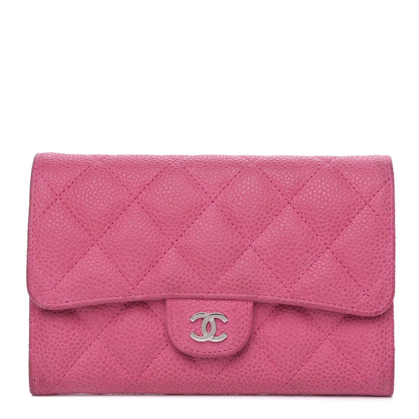Iridescent Caviar Quilted Small Flap Wallet Pink