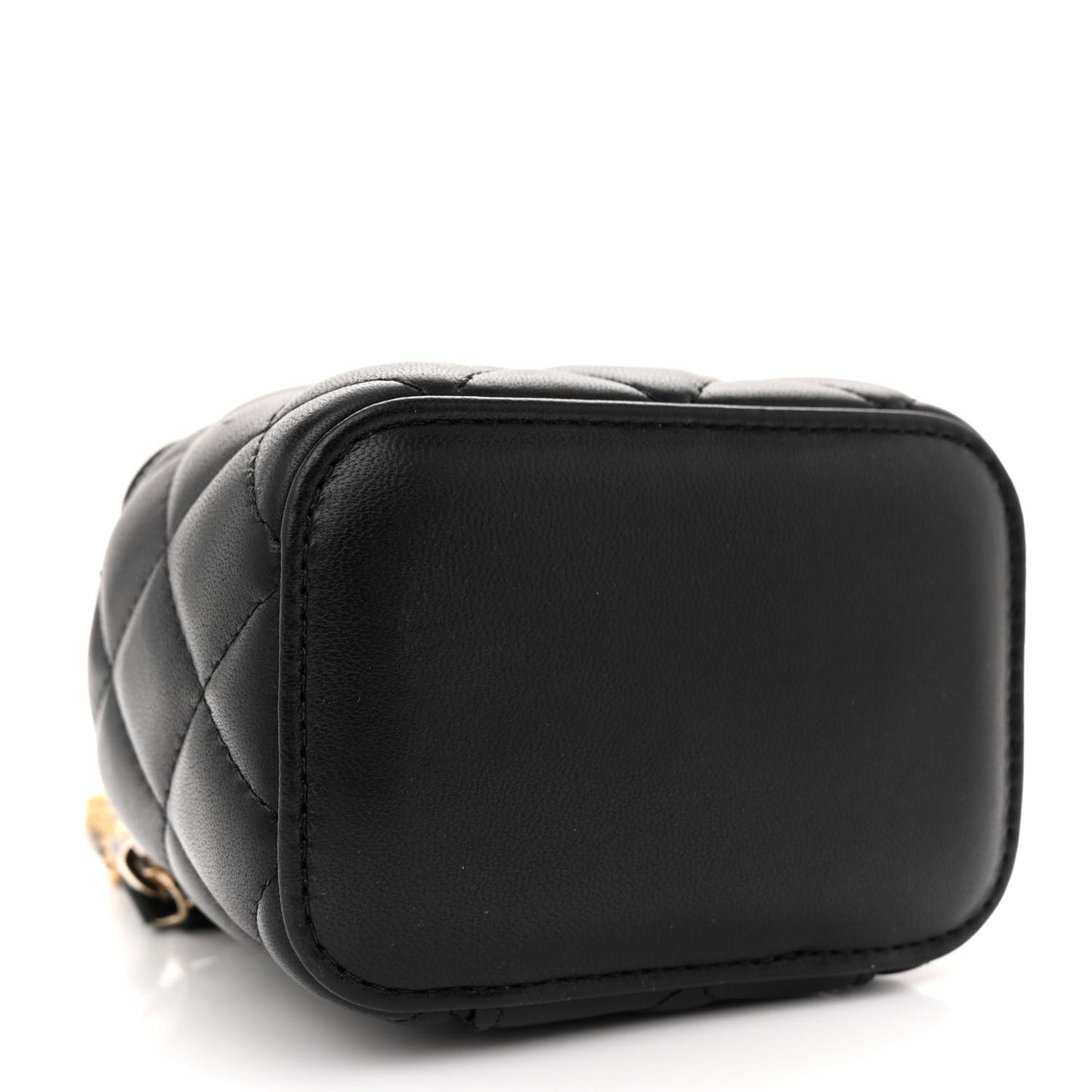 Lambskin Quilted Mini Pearl Crush Vanity Case With Chain Black
