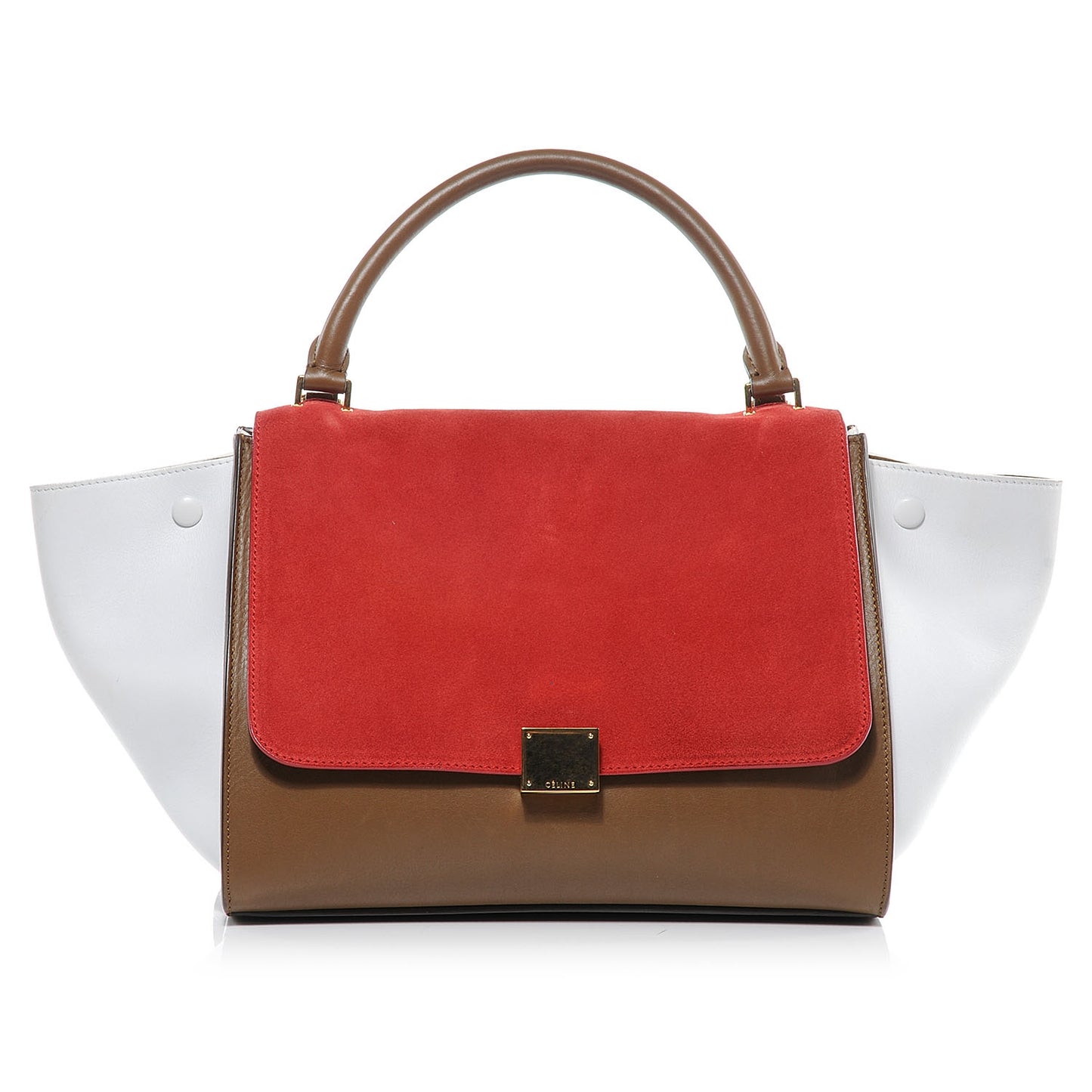 Calfskin and Suede Small Trapeze Tri-Color Vermillion