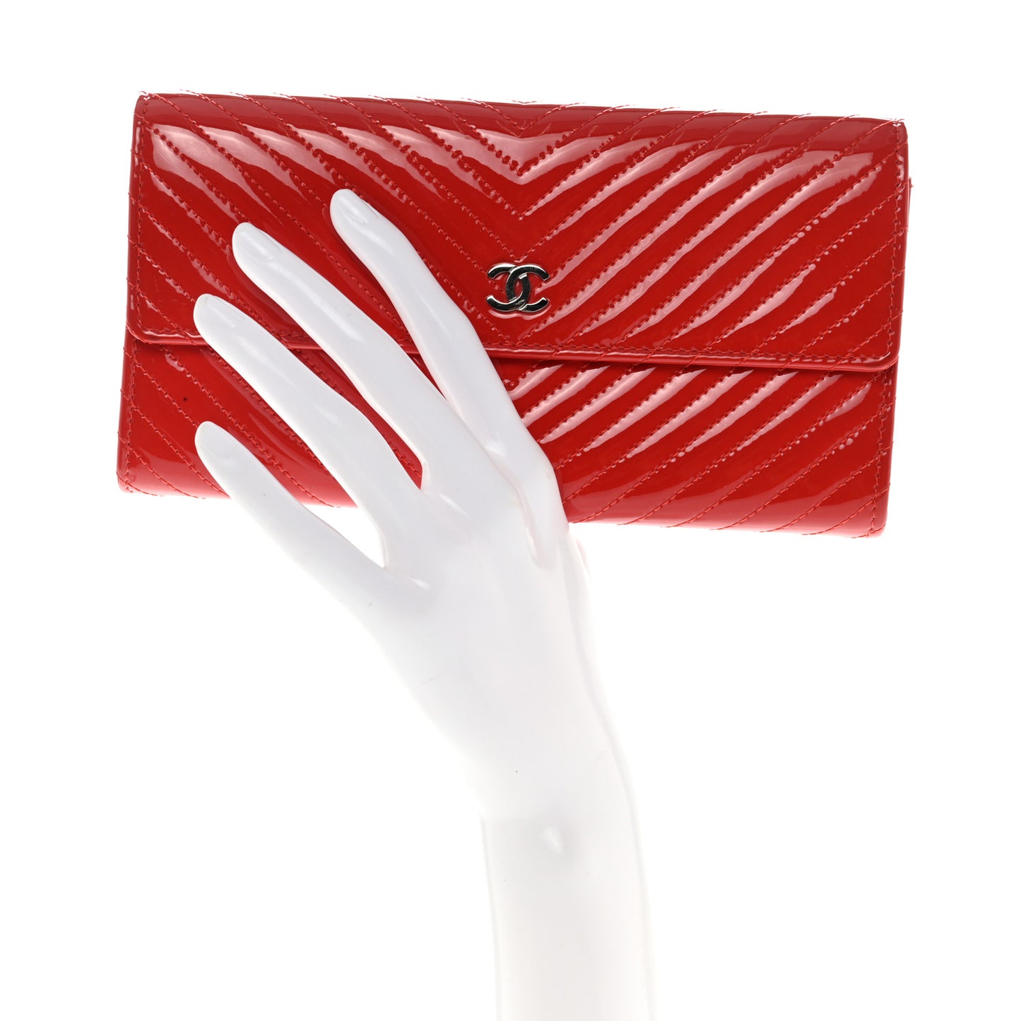 Patent Chevron Quilted Large Gusset Flap Wallet Red