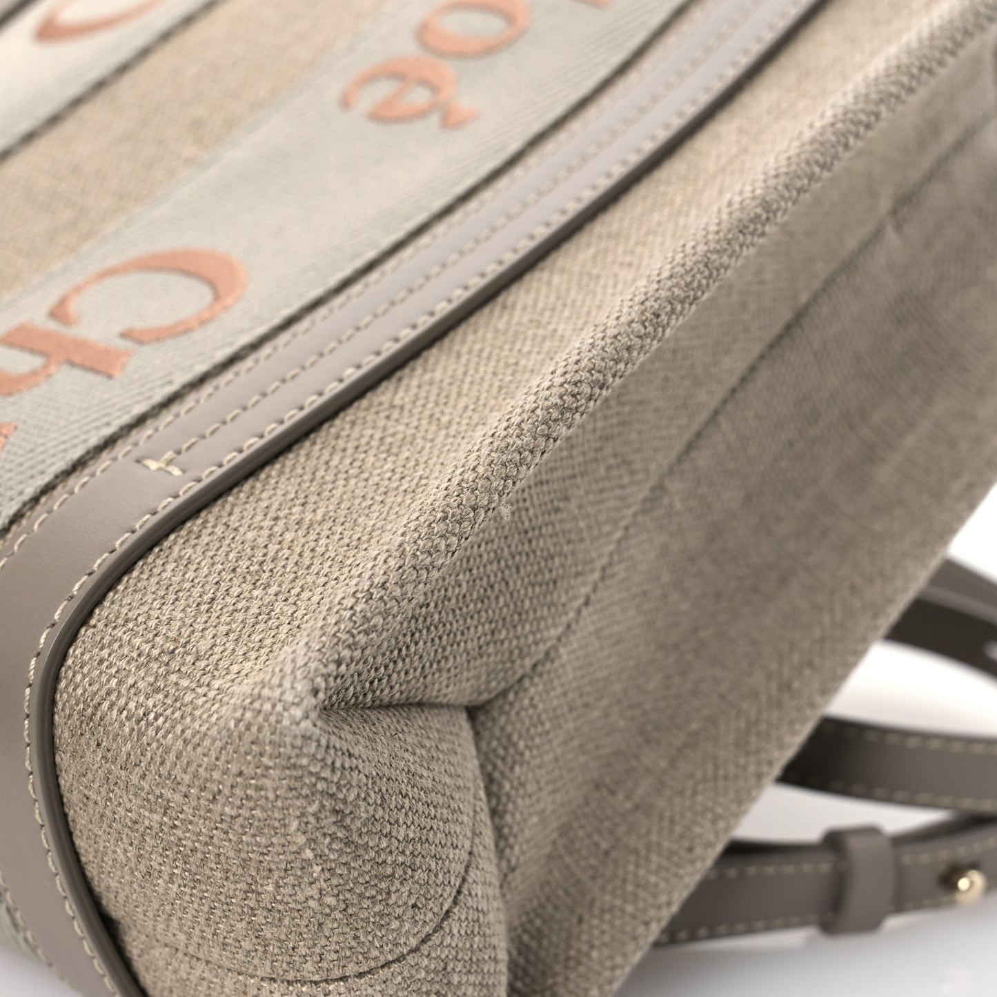 Cotton Calfskin Small Woody Ribbon Tote With Strap  Beige Taupe