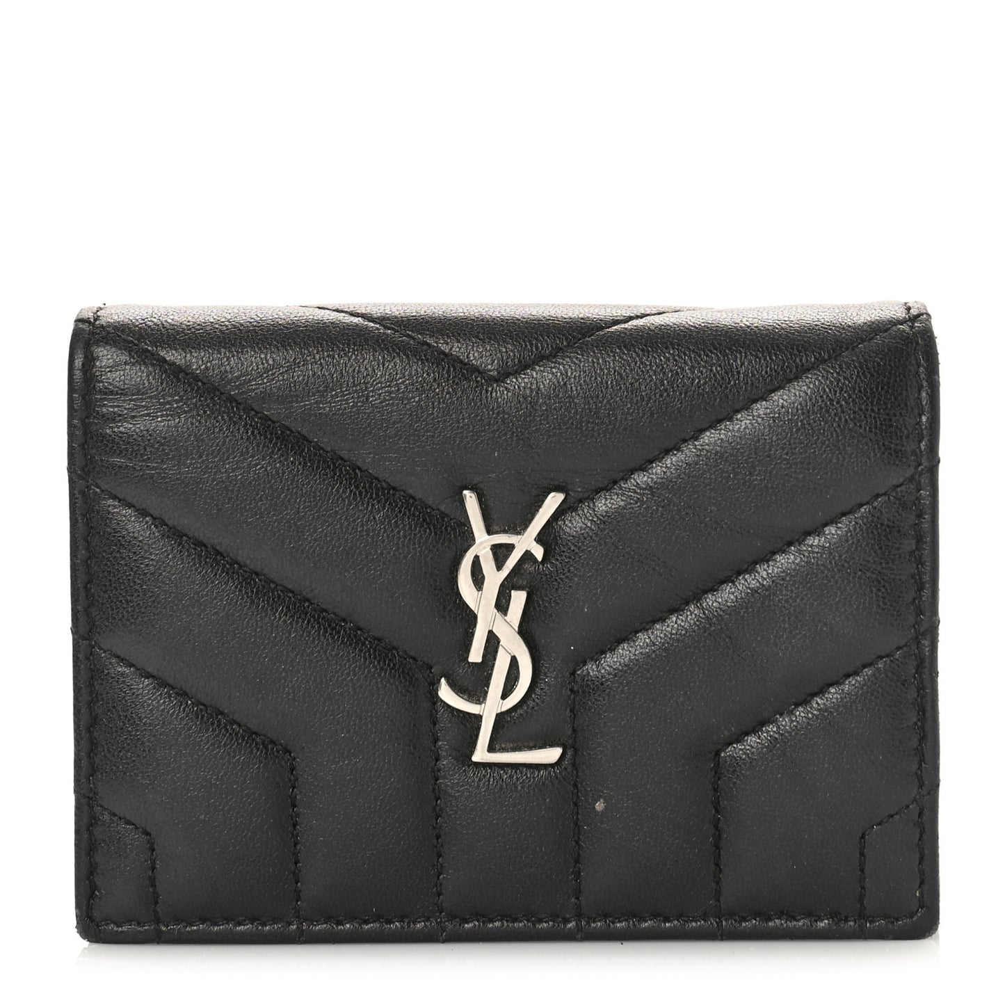 Lambskin Y Quilted Monogram Loulou Flap Wallet Black