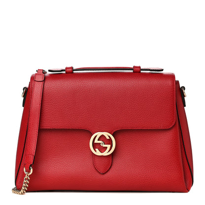 Gucci Dollar Calfskin Medium Interlocking G Top Handle Shoulder Bag Red 1 of 18