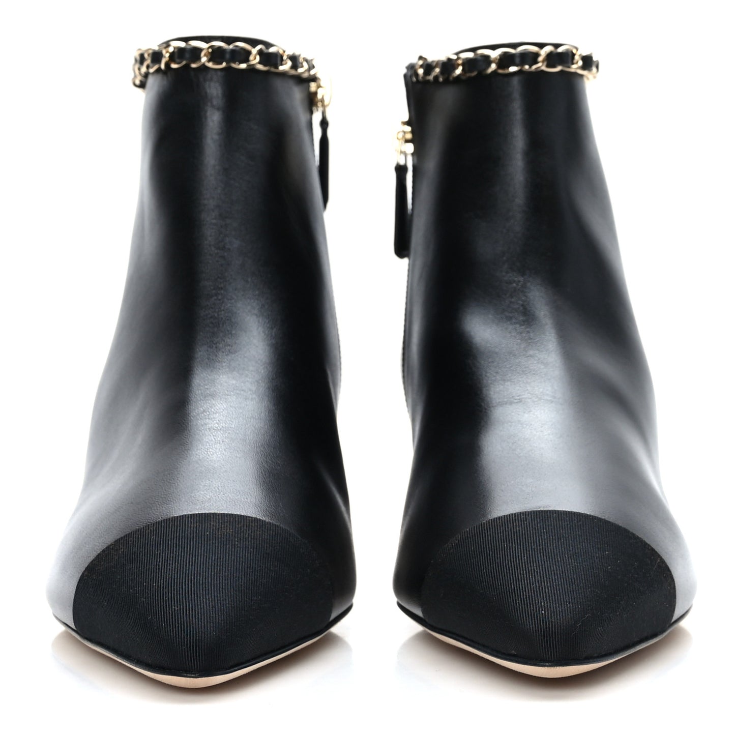 Lambskin Grosgrain CC Chain Cap Toe Short Boots 38 Black