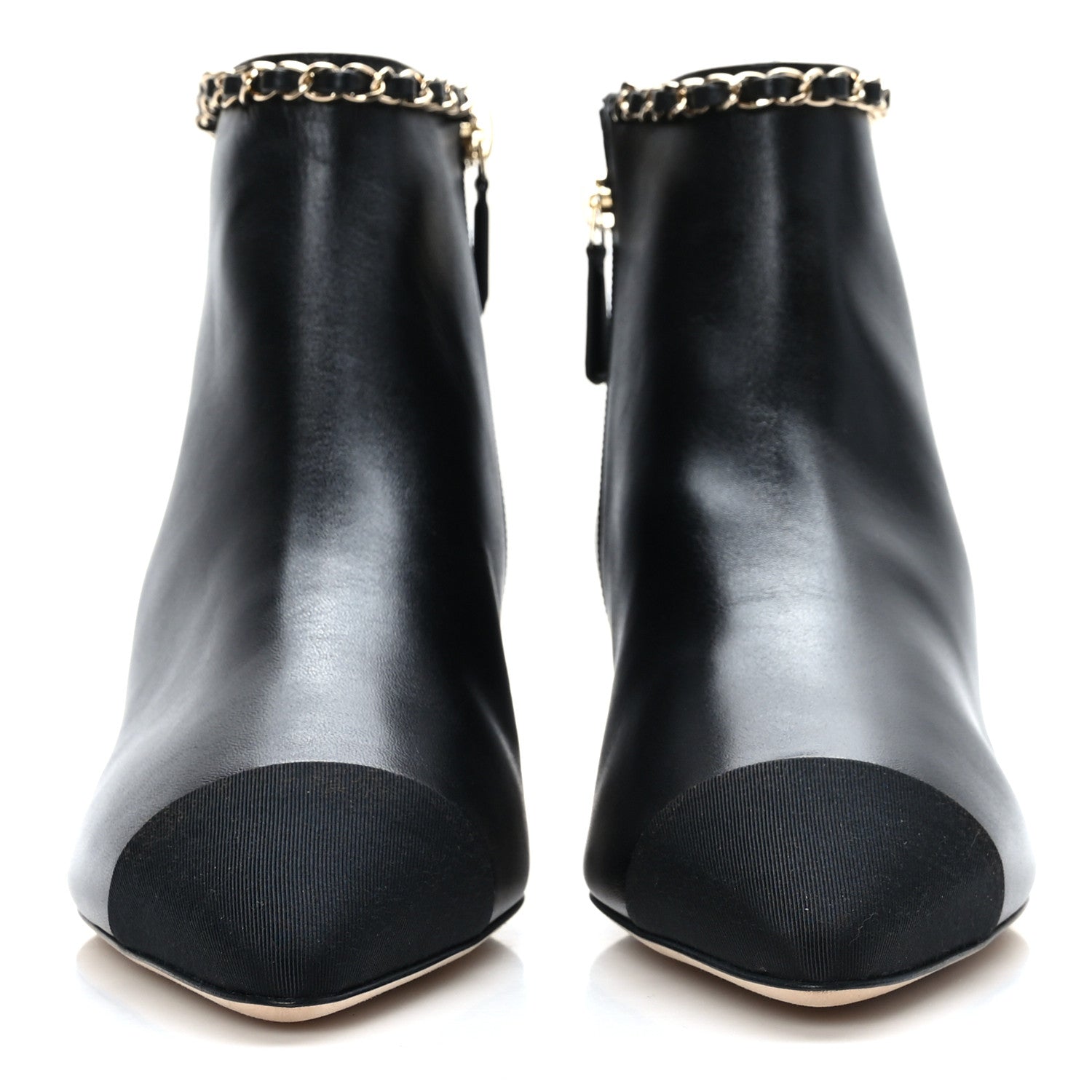 Chanel Lambskin Grosgrain CC Chain Cap Toe Short Boots 38 Black 2 of 7