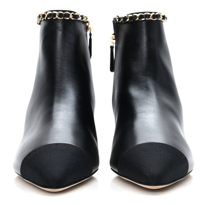 Chanel Lambskin Grosgrain CC Chain Cap Toe Short Boots 38 Black 2 of 7