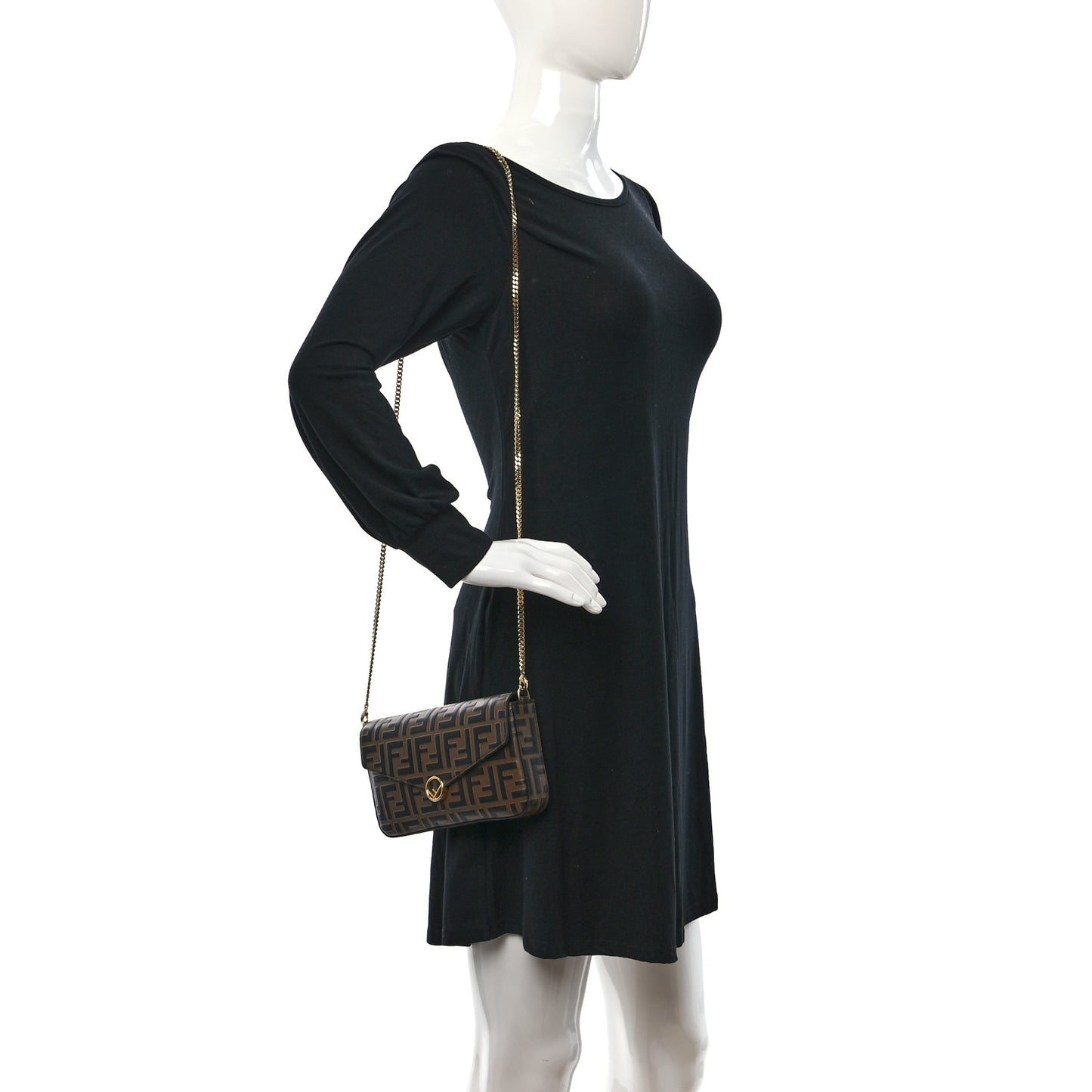 Vitello Soft F is Fendi Bi-Color FF 1974 Embossed Envelope Wallet On Chain with Pouches Maya Black