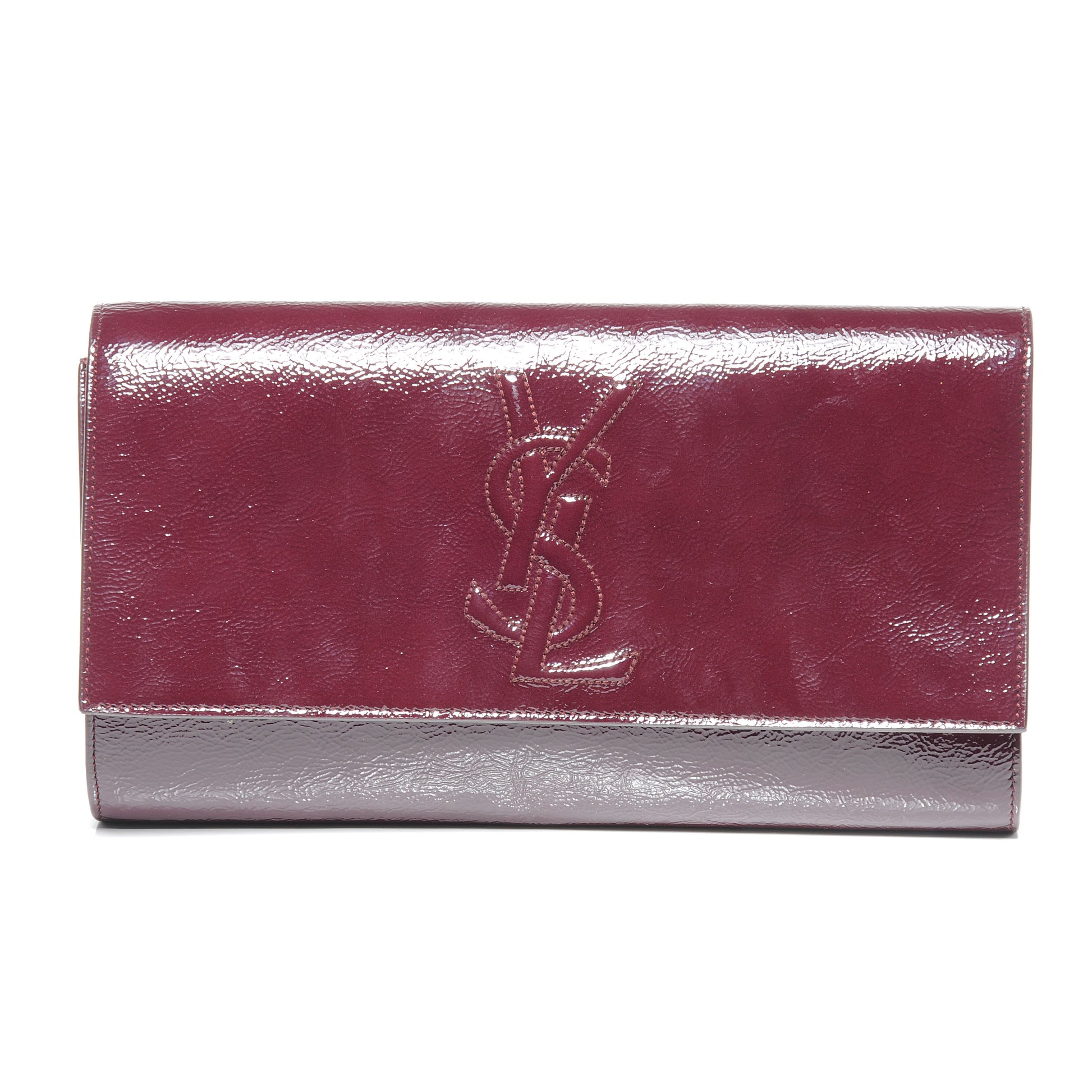 Saint Laurent Patent Belle de Jour Large Clutch Burgundy 1 of 7
