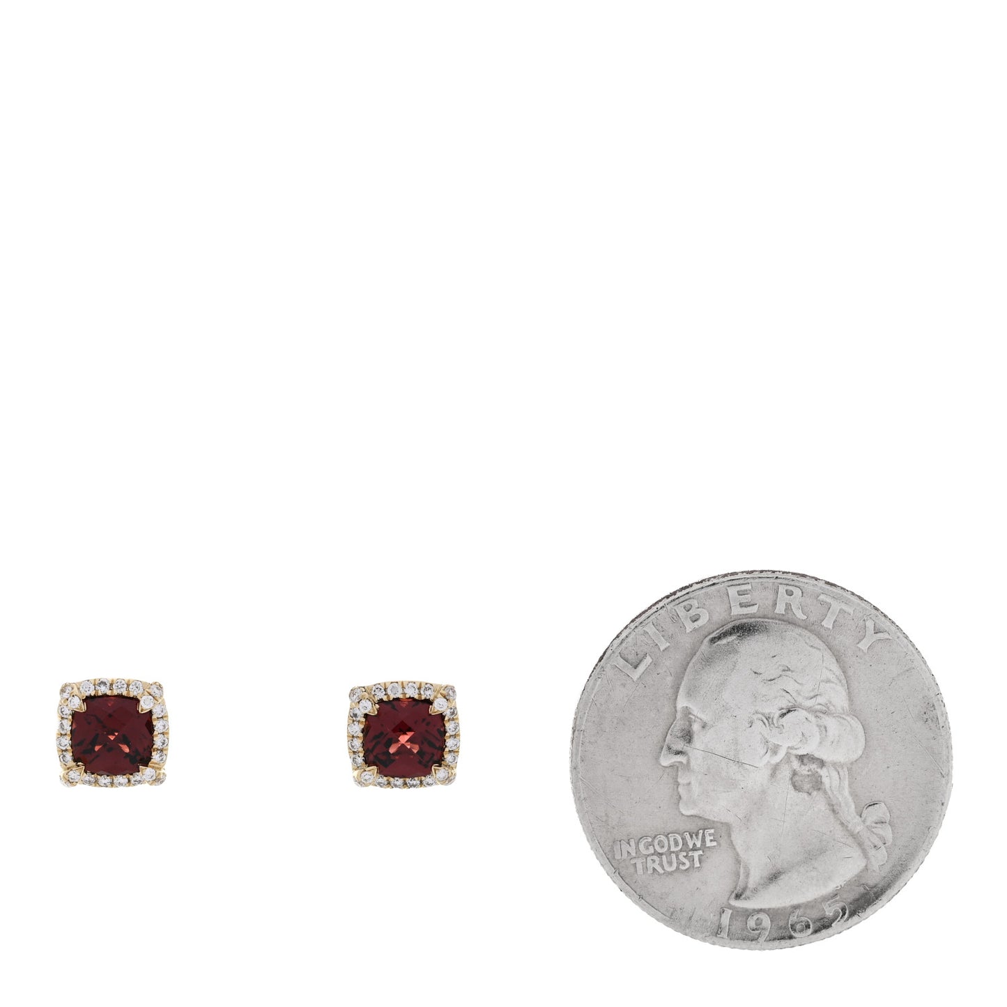 18K Yellow Gold Diamond Garnet Petite Chatelaine Bezel Stud Earrings