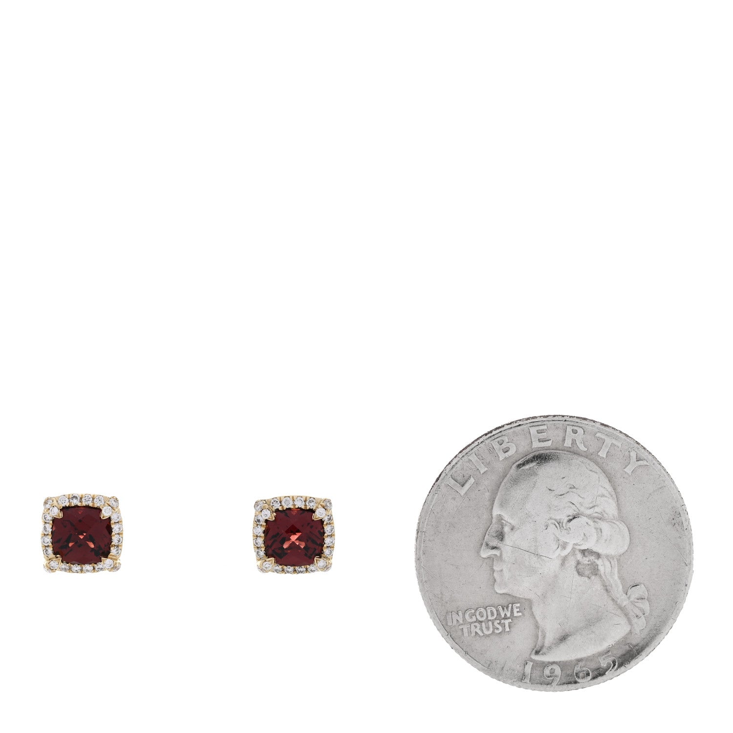 David Yurman 18K Yellow Gold Diamond Garnet Petite Chatelaine Bezel Stud Earrings 2 of 5