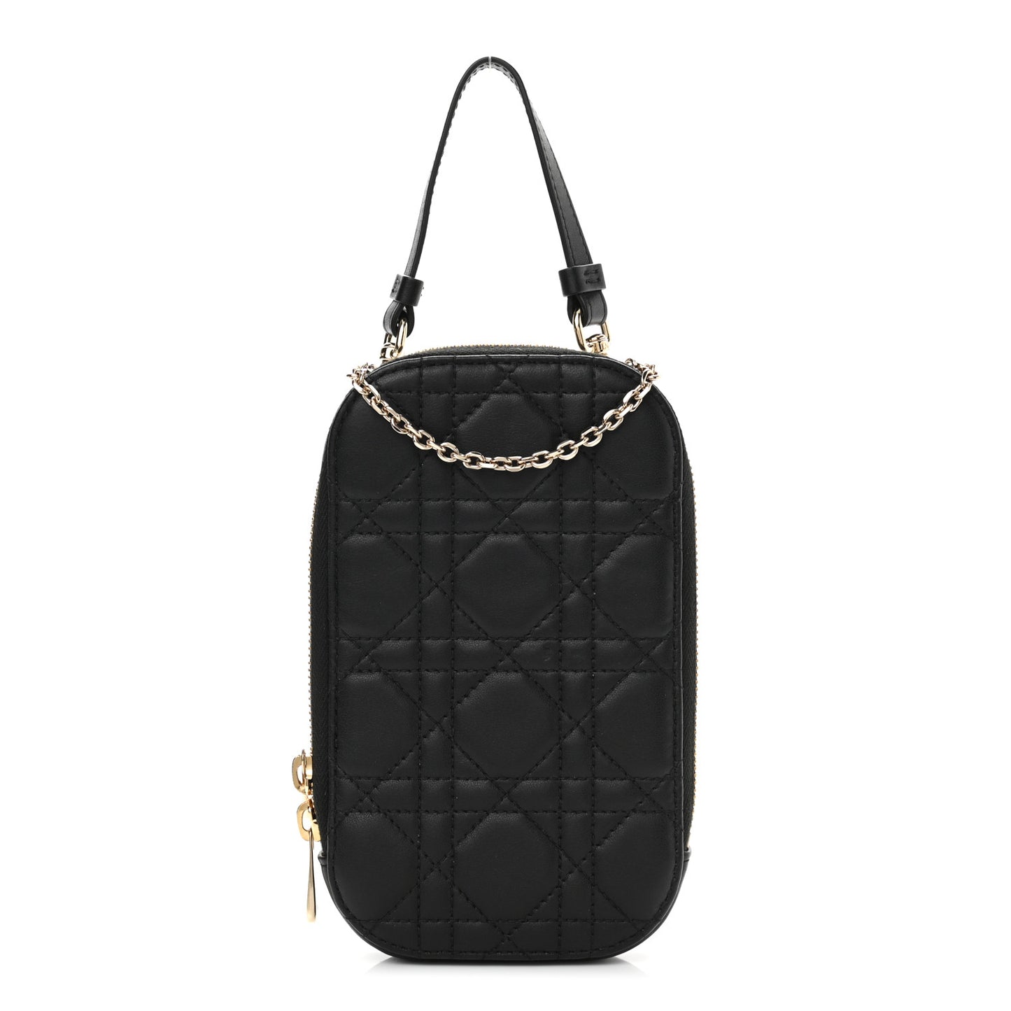 Lambskin Cannage Lady Dior Phone Holder Black