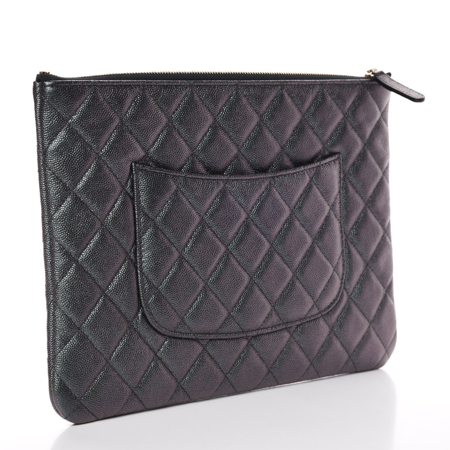 Iridescent Caviar Quilted Medium Cosmetic Case Black