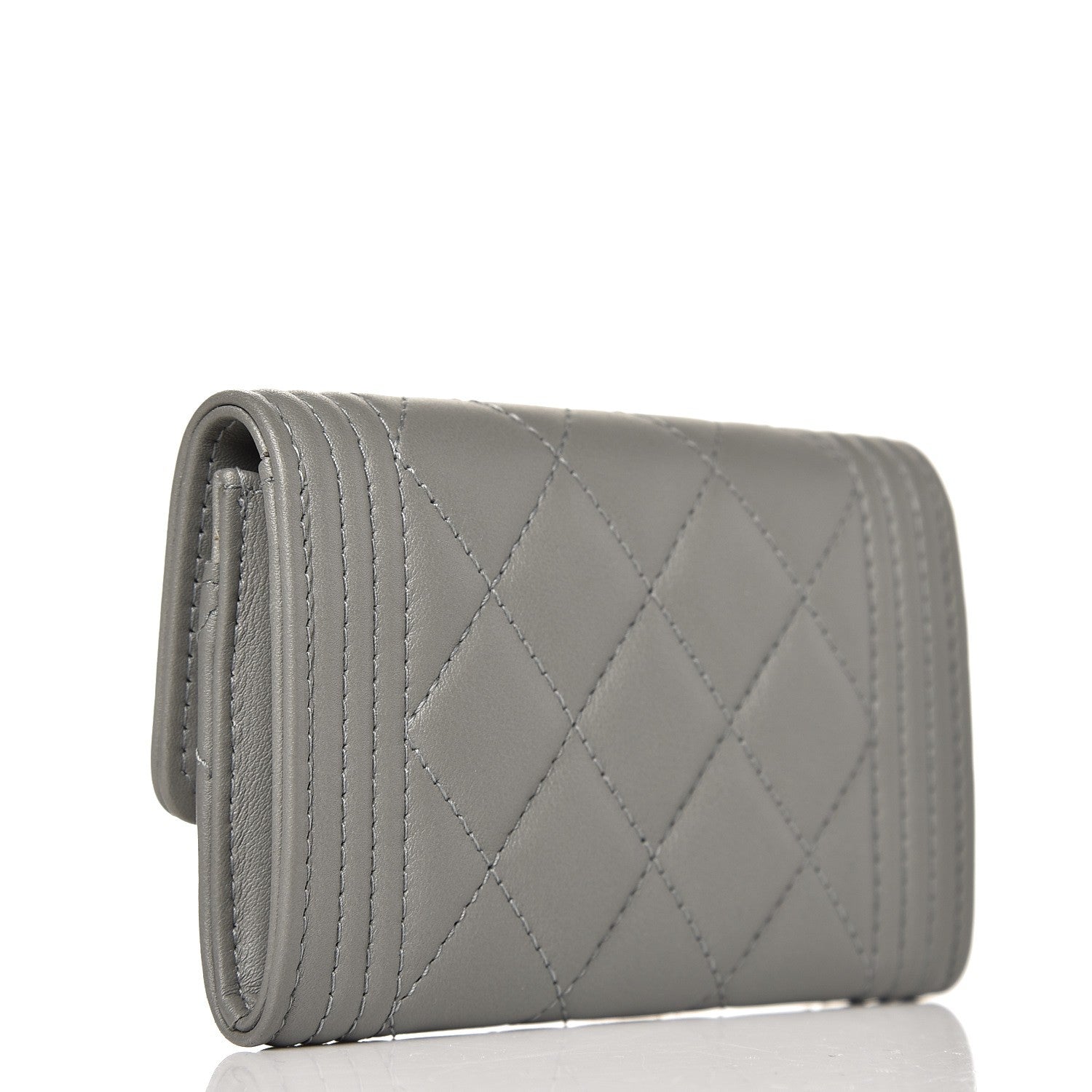 Chanel Lambskin Quilted Boy Card Holder Wallet Grey 3 of 9