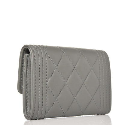 Chanel Lambskin Quilted Boy Card Holder Wallet Grey 3 of 9
